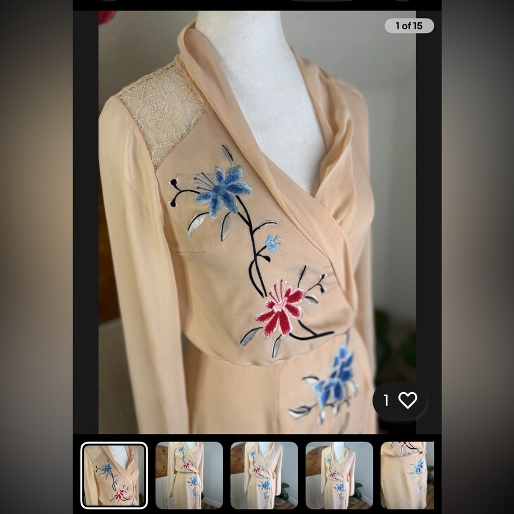 Rodarte for Target Peach Midi Dress with Blue and Red Floral Embroidery